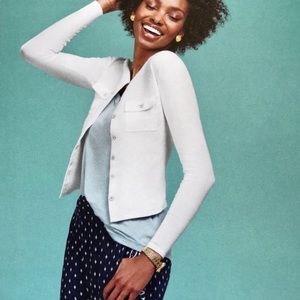 NWOT CAbi Fencing Cardigan White Ribbed Sweater